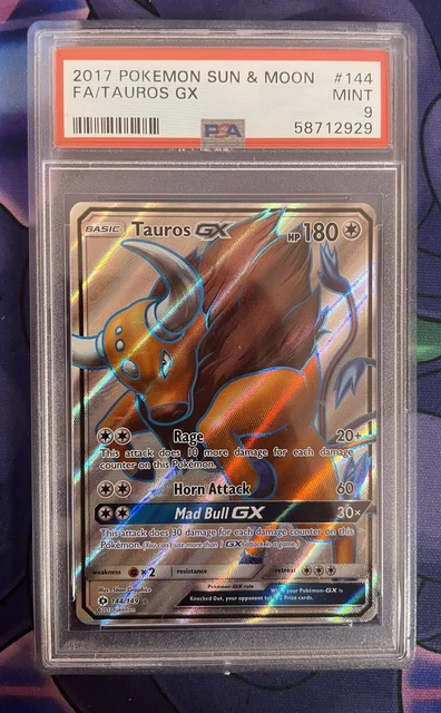 PSA 9 Tauros GX Full Art Ultra Rare Holo 2017 Sun & Moon 144/149 Pokemon Card