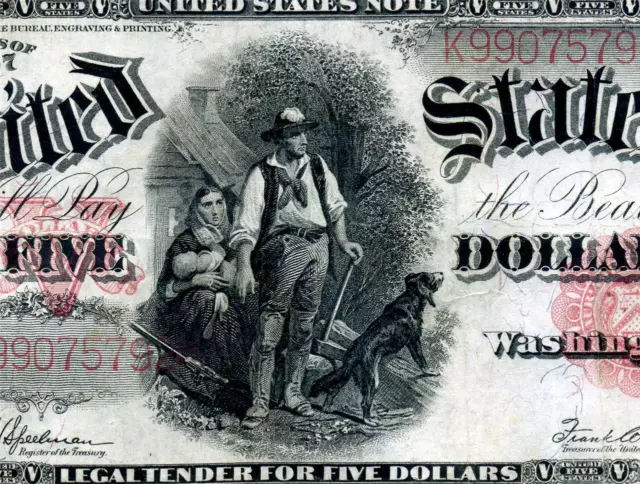 HGR SUNDAY 1907 $5 Woodchopper ((BEAUTIFUL Example)) Only LIGHTLY CIRCULATED