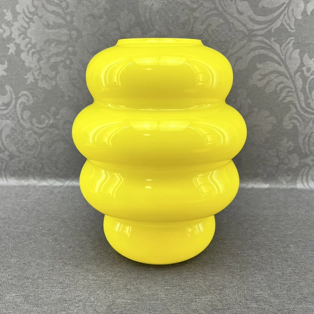 VINTAGE IKEA ANNE Nilsson 9” Yellow Modernist Cased Glass Vase Beehive