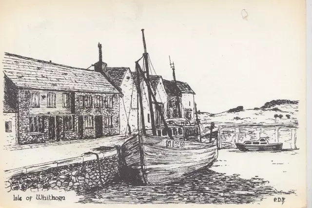 Sketch postcard of Isle of Whithorn signed PDF. Wigtownshire