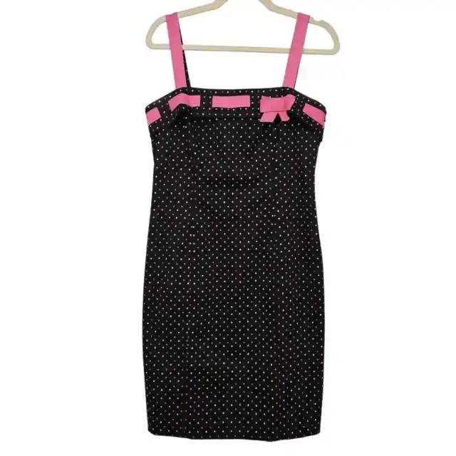 Jones New York Size 8 Cocktail Party Dress Black Pink Polka Dot Retro 80s