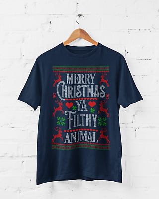 Funny T Shirt Merry Christmas Ya Filthy Animal Xmas Jumper Style Alone Home Gift