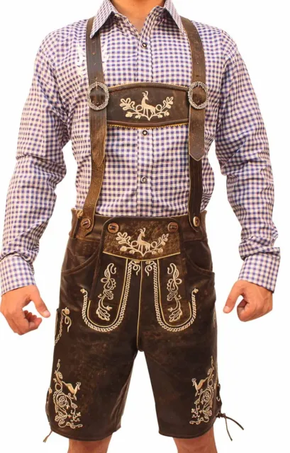 Bavarian Men's Oktoberfest Lederhosen Trachten Short Lederhosen Wild Brown