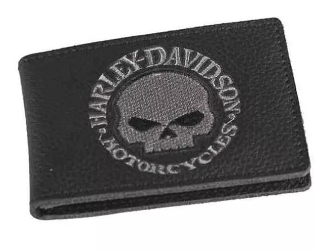 Harley-Davidson Mens Willie G Skull Black Leather Duo-Fold Wallet XML6136-GRYBLK