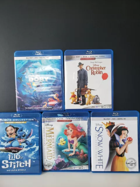 lot of 5, blu ray dvds kids movies,lilo stitch,little mermaid,snow white,dory