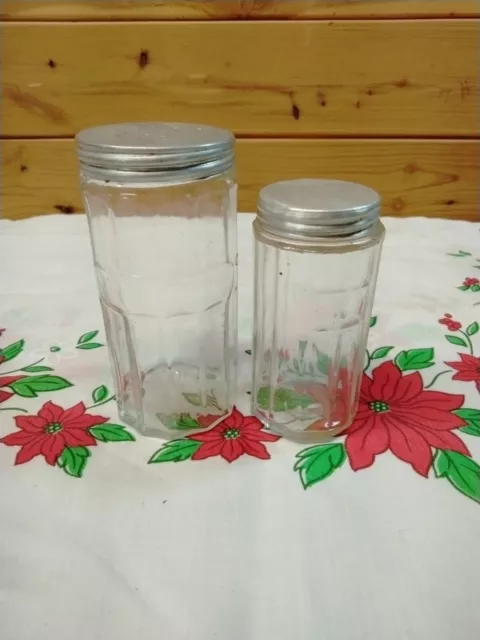 Vintage Hoosier Cabinet Rack Spice Jars Shaker Ribbed Glass Set of 2