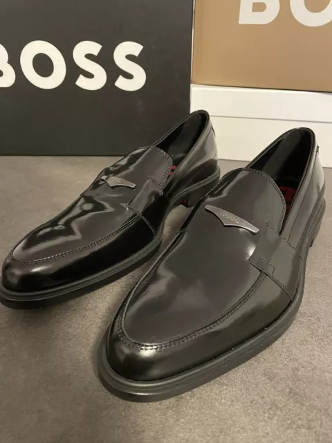 HUGO BOSS Nero Pelle Kerr Sion Abit Mocassini Scarpe da Uomo EU 42 UK 8 US 9