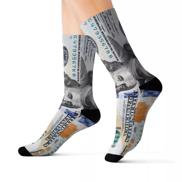 Money Print 100 Hundred Dollar bill printed Crew Socks