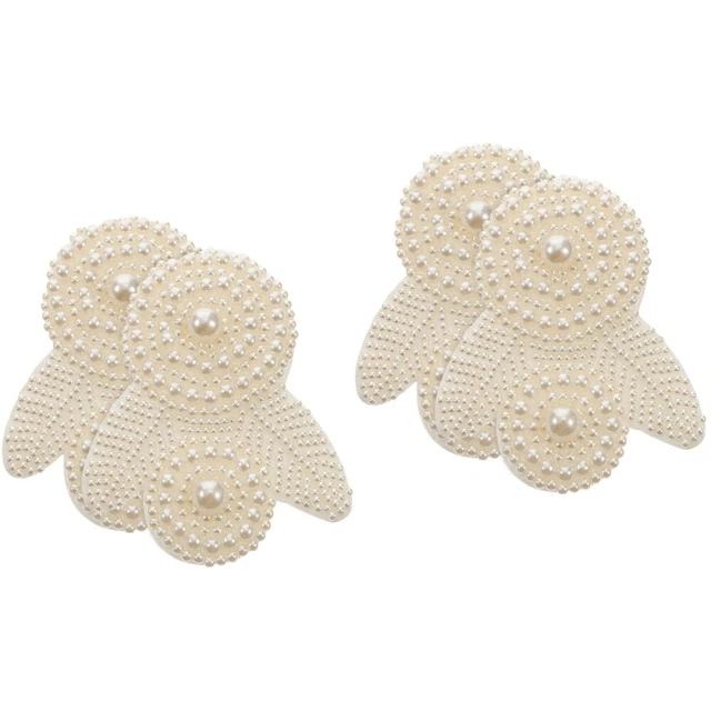 4 Pcs Hot Glue Bottom Cloth Sticker Rhinestone Sewing Applique Pearl Shoes Bride