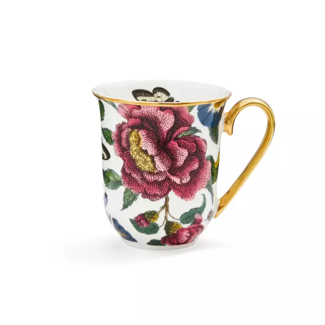 Spode Creatures of Curiosity White Floral Mug with Gold Handle -Multicolor