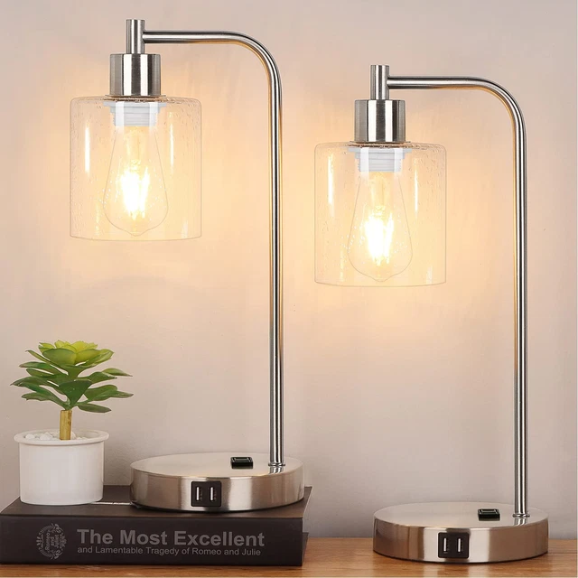 Industrial Touch Control Table Lamps Set of 2 - Brushed Nickel Nightstand Lamps