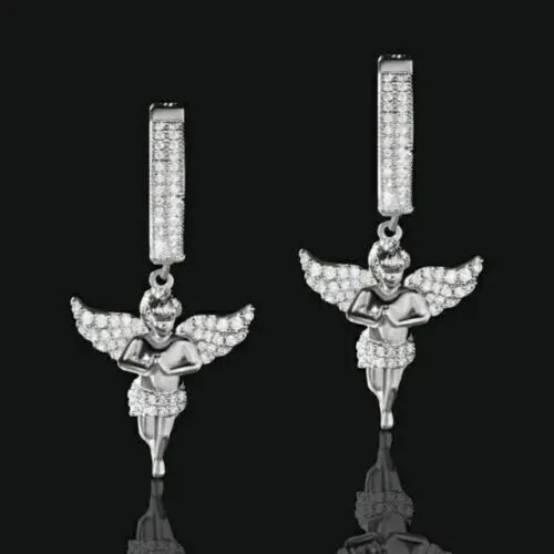 14K White Gold Plated Silver 2 Ct Simulated Diamond Angle Drop Dangle Earrings