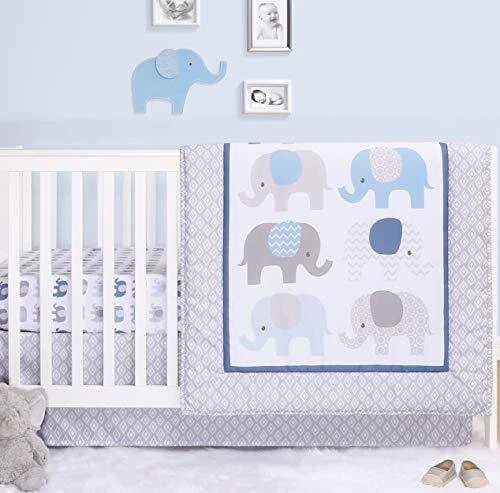 Elephant Crib Bedding Set - 3 Piece Nursery Set - Crib Comforter, Fitted Crib