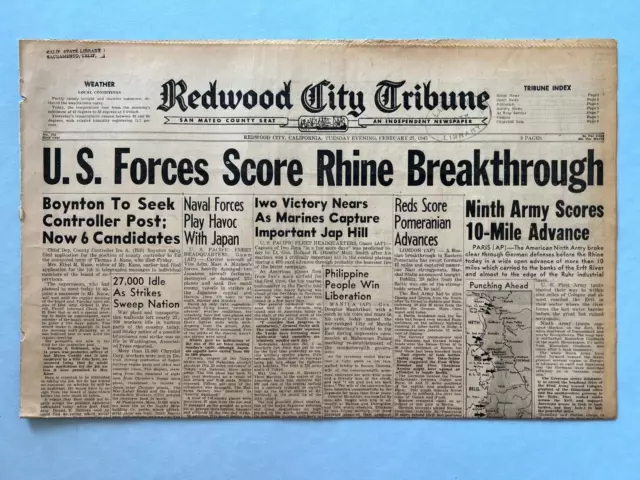 WWII WW2 2-27-1945 Newspaper IWO JIMA VICTORY NEARS Philippines Liberated COMICS