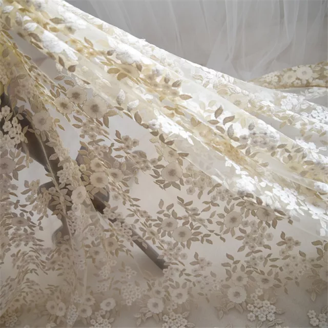 Embroidery Floral Mesh Lace Fabric DIY Costume Clothes Wedding Dress Curtain