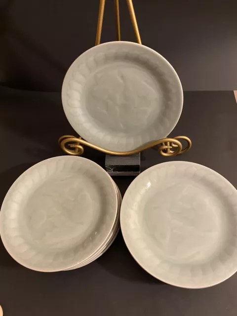 Set Of 9 China Longquan Celadon Koi Fish Goldfish 7" Dessert Plate