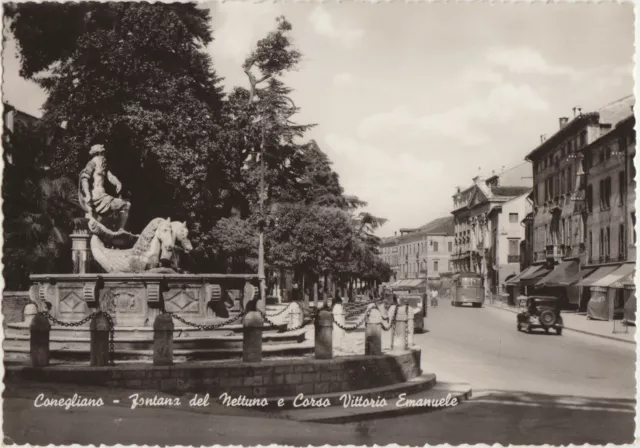 Conegliano - Fontana Del Nettuno E Corso Vittorio Emanuele (Treviso)