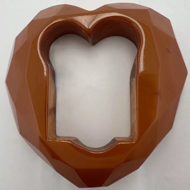 Vintage Art Deco Carved Butterscotch Bakelite Heart With Key Hole Brooch