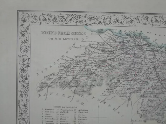 Edinburgh Edinburghshire Midlothian Fullarton Antique Victorian Map c 1860 2