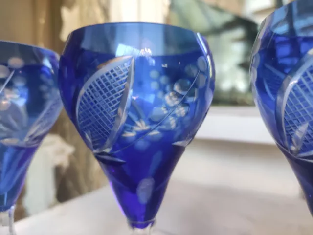 3 alte kobaltblau Überfangglas Kelche geschliffen blau Aperitif Glas Art Deco 3