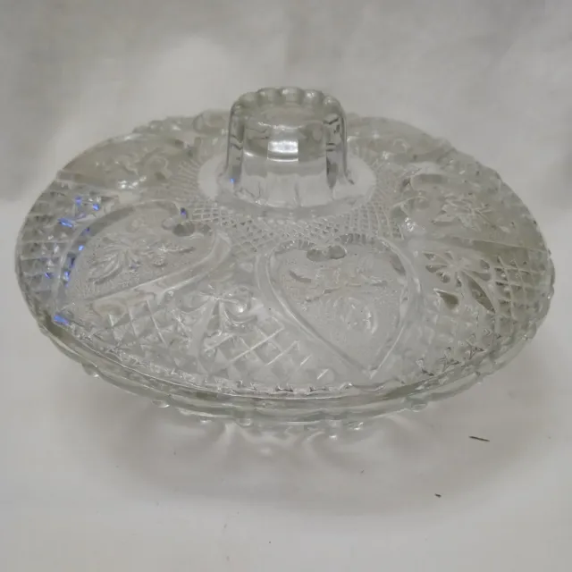 Vintage Pressed KIG/MALAYSIA Glass CANDY NUT DISH WITH LID Heart Rose Design 7"