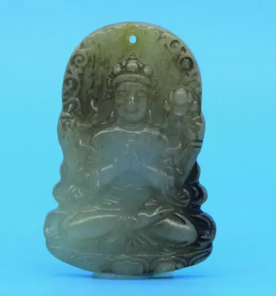 Old Chinese rare Hand Carved Guanyin Statue Natural Hetian Jade Pendant