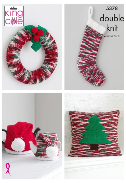 King Cole Strickmuster 5378, Weihnachtskranz, Strumpf, Tee gemütlich, Kissen