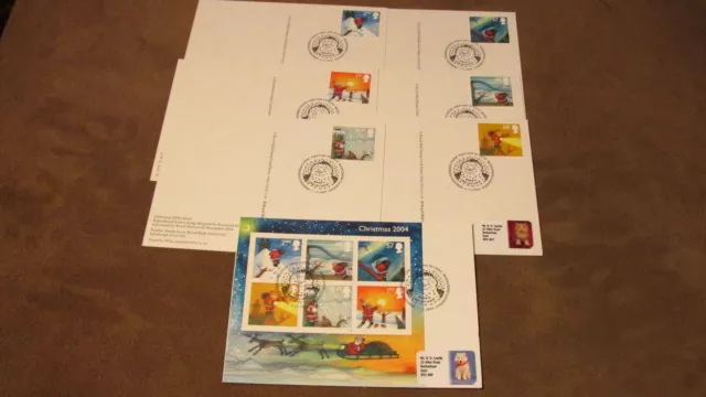 2004 GB PHQ FDC Set Postcard - Raymond Briggs Christmas