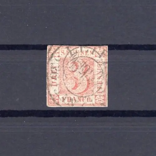 Sachsen Dreier Mi.Nr. 1 a Platte III gestempelt Leipzig, BPP 2023 (Mi. 8500,-€)