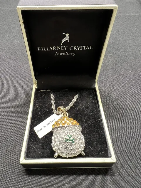 Killarney Crystal Pot of Gold Necklace, St. Patrick's Irish, Shamrock