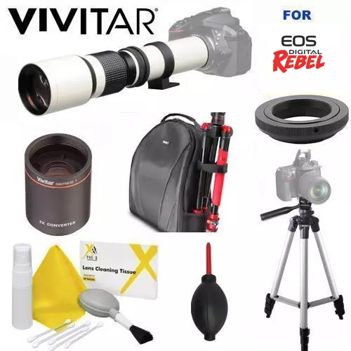 8K 500-1000Mm Telescopic Lens + Backpack For Canon Eos Rebel T3 T3I T5 T5I T6 T7