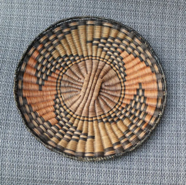 An Antique Hopi Basket Tribal Wicker Whirl Design "Popingapu" 11 5/8"d x 1" deep