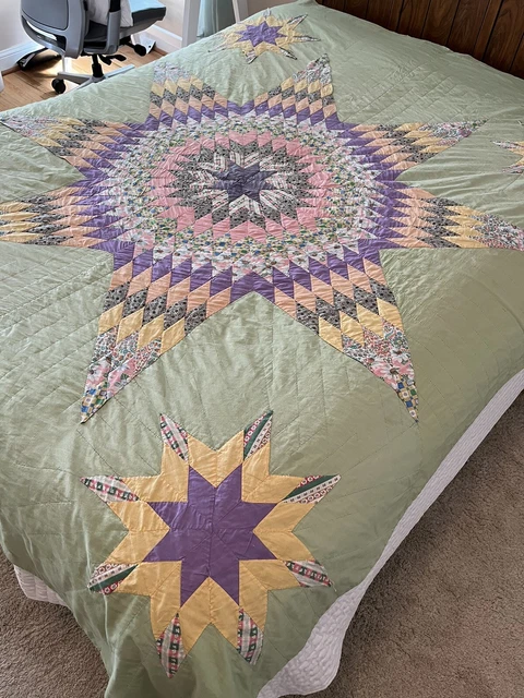 Vintage Lone Star Quilt 86 x 68 purple green link yellow Vintage Lone Star Quilt 86 x 68 purple green link yellow