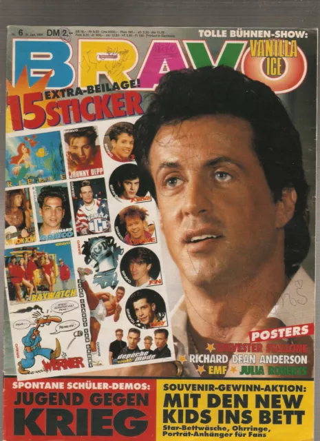 Bravo ,Nr.6/1991,GUT, Alle Poster dabei, Sticker fehlen,u.a.Def Leppard,ca. 64 S