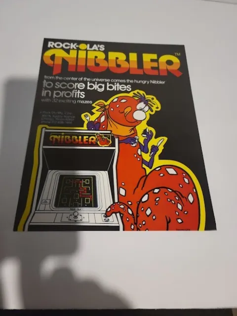Flyer ROCK-OLAS,NIBBLE  1982 Arcade Video Game advertisement original see pic