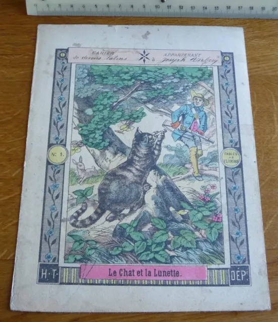 Ancien Protège-cahier Couverture "LE CHAT ET LA LUNETTE"