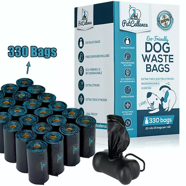 PetCellence Biodegradable Dog Poo Bags Rolls 330 Doggy Poop Waste Bag Holder Eco
