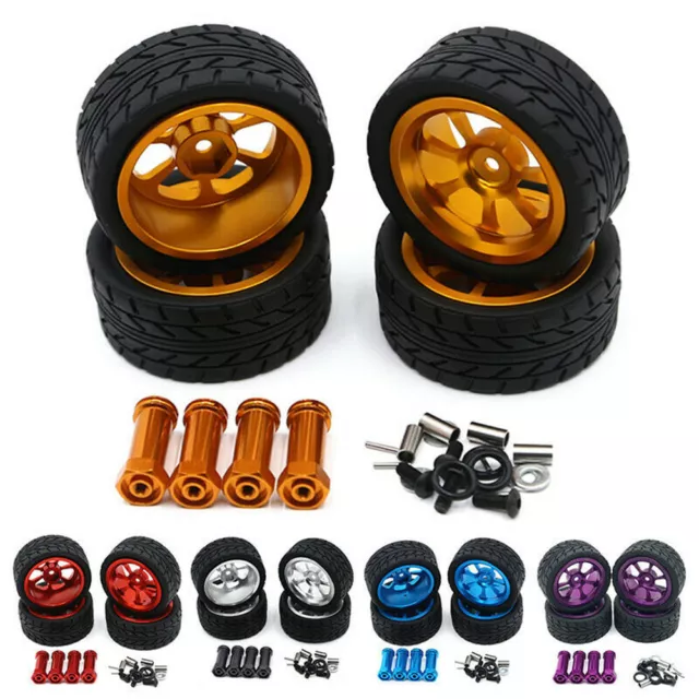 4Pcs Metal Wheels Rim Hubs+Rubber Tires For Wltoys 144001 1/14 1/18 RC Car Parts 2