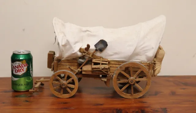 Vintage Wooden Conestoga Covered Pioneer Wagon Model 14½" Wood Metal Cloth