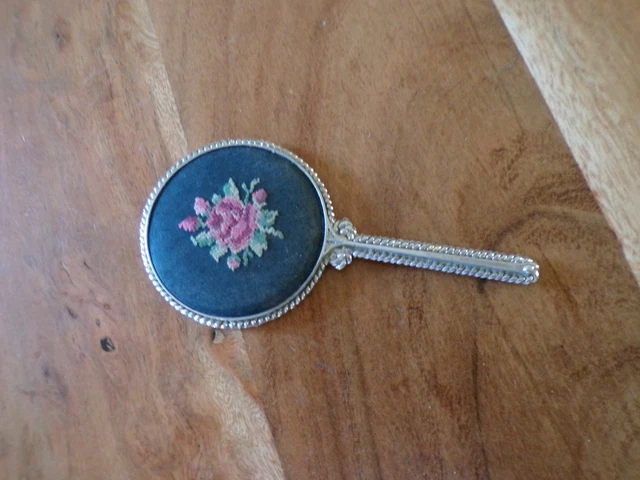 Petit Miroir De Sac à Main Vintage En Alliage Argenté XXe Siècle - Occasion Très Bon état