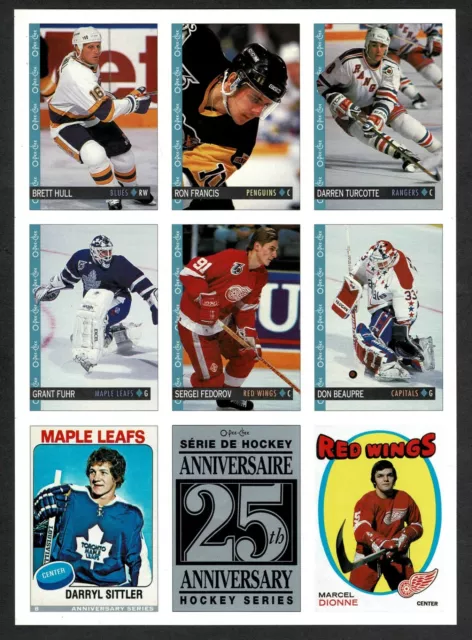 1992-93 OPC NHL Pre-Production 25th Anniv. Promo Sheet, Sittler, Fuhr, Hull, Hdr