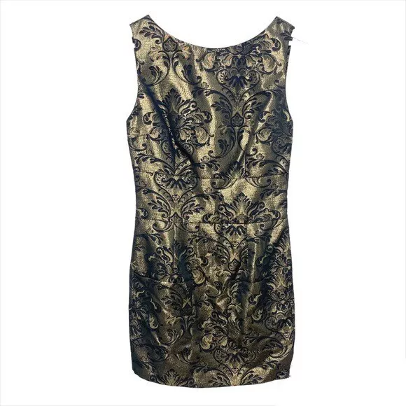 PIERRE BALMAIN Brocade Black Gold Open Back Floral Mini Dress with Pockets 40  8