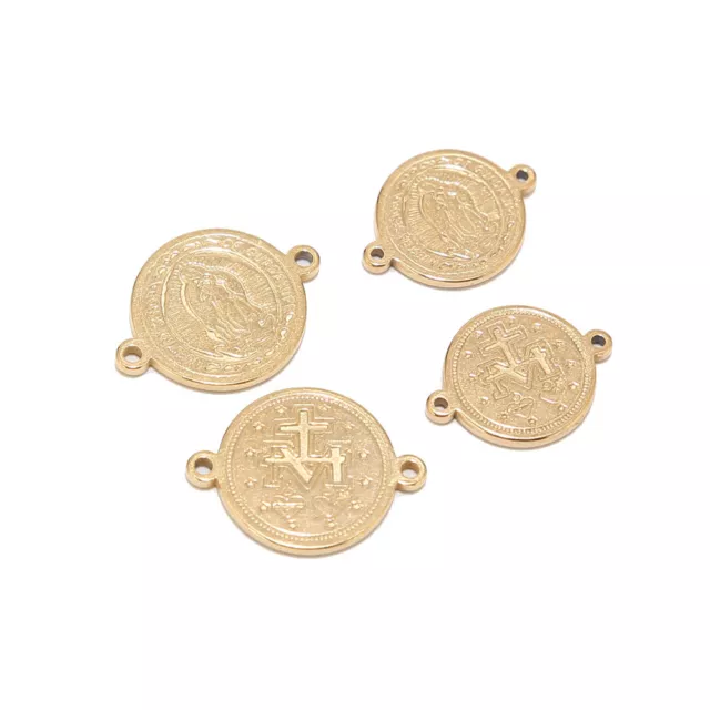 10pcs Stainless Steel Gold Connector Saint Benedict Virgin Maria Medal Connector