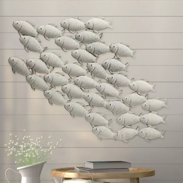 XL Eisen Wand Objekt Fischschwarm Design Behang Bild Eisen Flur Dekoration grau