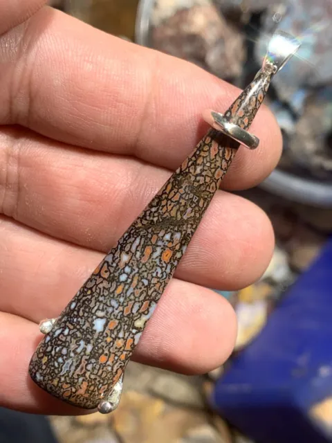 Utah dino gem bone sterling silver pendant