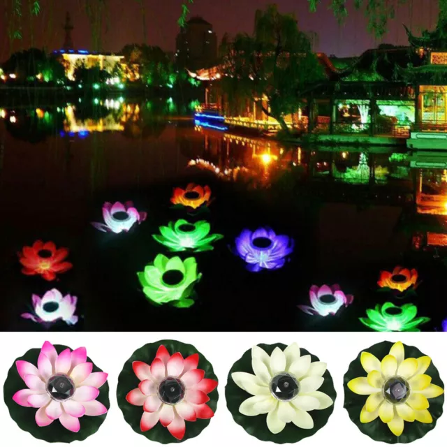 Floating Solar Powered LED Lotus Flower Light Pond Pool Landscape Garden Lamp