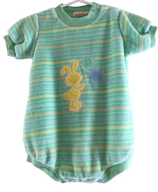 Vintage Healthtex Green Yellow Terry Striped One Pc Baby 12 months Duck Balloon