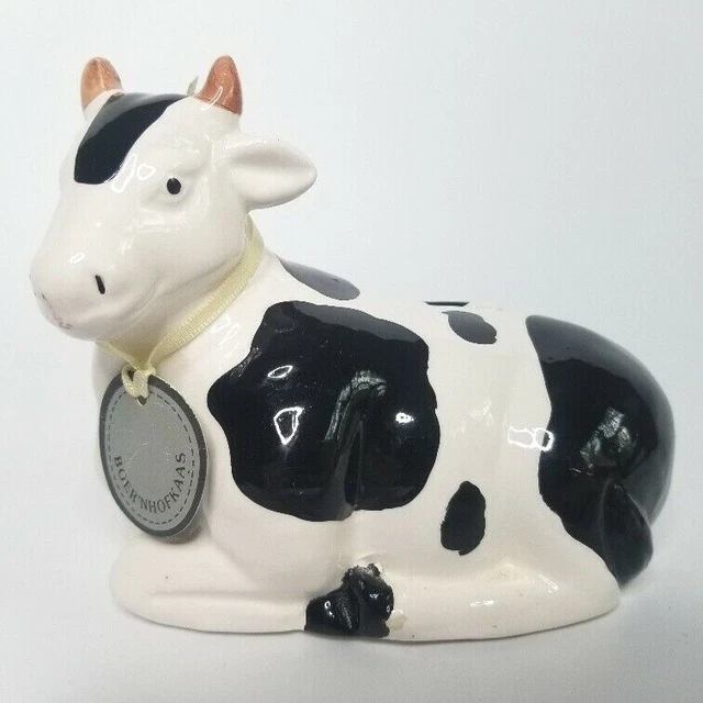 Vintage BOER'NHOFKAAS Cow-Shaped Coin Bank Porcelain Original Rubber Stopper