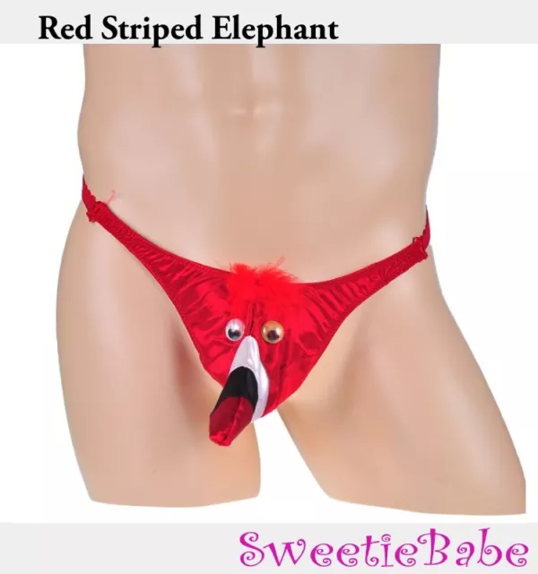 MEN RED STRPIED Elephant Pouch Joke Funny Peacock Sexy T-Back