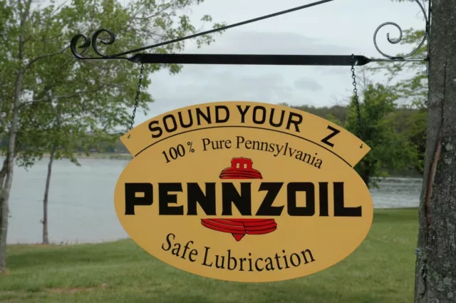 Old Style Pennzoil "Sound Your Z" Motor Oil Two-Sided Swinger Sign Made In Usa!